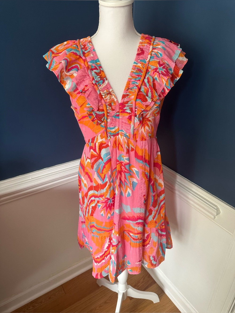 Hatley Zoe Blooming Palms Ruffle Sleeve Mini Dress Pink Size M